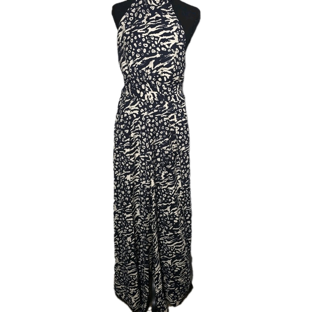 REBECCA VALLANCE Lola belted printed crepe halterneck jumpsuit sz US 10